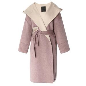 Elegant Two-Tone Belted Pink Coat